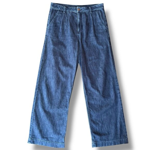 J Crew Womens Pleated Trouser Jeans Sz 29 High Waist Wide Leg Preppy Minimalist - Picture 3 of 9